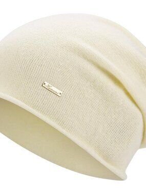 Unisex Off-White 100% Wool Warm Knit Pull-On Winter Slouchy Skull Beanie Cap